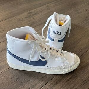 Nike White and Blue High-Top Sneakers